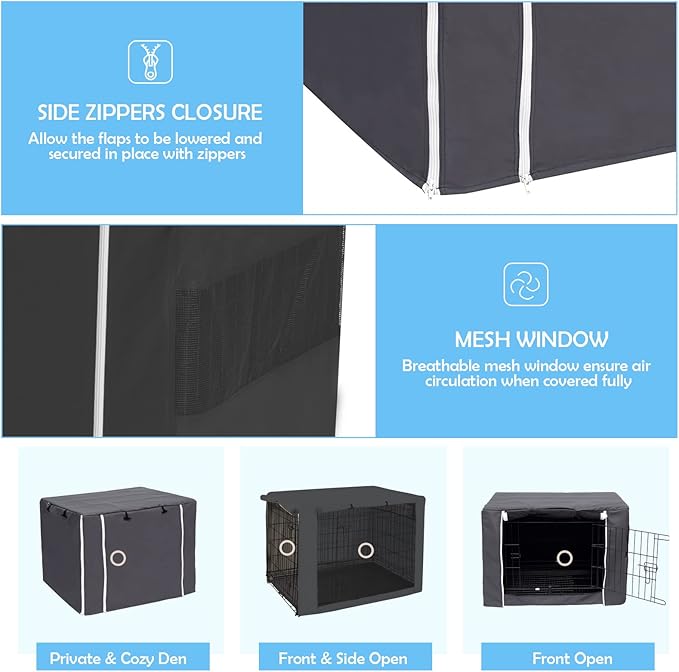 Dog Crate Cover for Wire Crates Kennel 2 Doors Heavy Duty Waterproof Windproof Soundproof Pet Cage Cover Home Decoration - Cover only - Dark Grey - Fits 42 Inch Crates