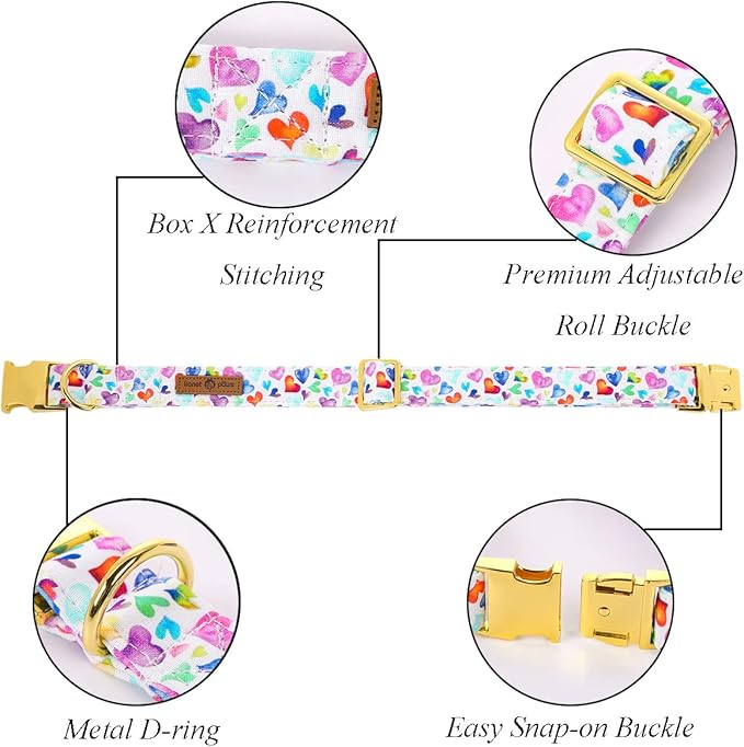 Lionet Paws Valentine Day Dog Collar, Heavy-Duty Cute Colorful Heart Pattern Collar with Metal Buckle Pet Necklace for Small Medium Dog Gift, Neck 13.5-22 inches
