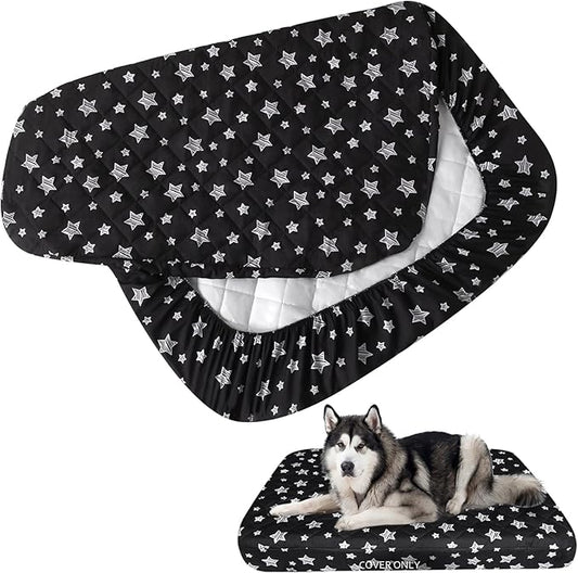 Dog Bed Covers Replacement Washable Pet Hair Easy to Remove, Waterproof Dog Bed Covers Noiseless Quilted, Pet Bed Cover Lovely Black Star Print, Puppy Bed Cover 44x54 Inches, for Dog/Cat, Cover Only