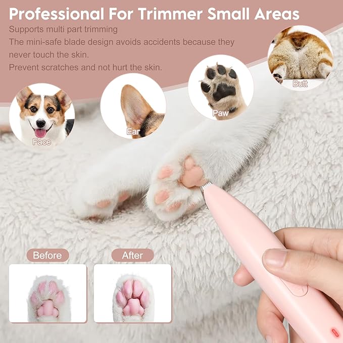 Dog Clippers for Grooming, Dog Paw Trimmer, Pet Paw Trimmer, Mini Trimmer for Dogs, Rechargeable, Low Noise for Trimming Dog Cat Hair Around Paws, Eyes, Ears, Face, Rump (Pink)