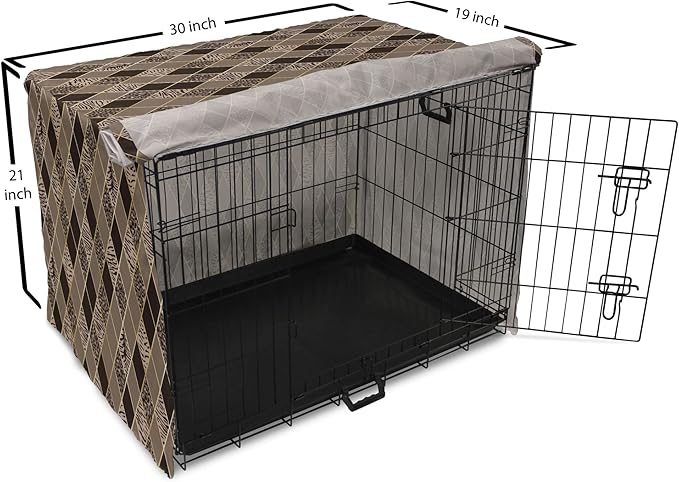 Lunarable Contemporary Brown Dog Crate Cover, Rhomb Check Pattern with Animal Skins, Easy to Use Pet Kennel Cover for Cats & Medium Dogs, 30 Inch, Umber Dark Brown