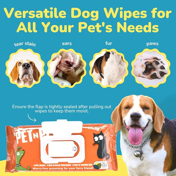 Pet N Pet Poop Bags For Dogs, 120 Counts Dog Poop Bags Rolls + 100% Plant Based Dog Wipes for Paws and Butt, 100 Counts Dog Pet Wipes, 8" x 8" Hypoallergenic Unscented Dog Wipes