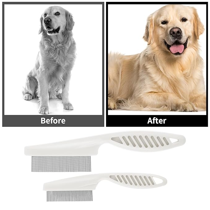 Pet Hair Comb Tear Stain Removal,2 Pack Multifunctional Pets Grooming Comb Kit 2 in 1 Dog Combs Stainless Grooming Massage Dual-Sided Comb for Knots Crust Floating Hair Tangle Fleas(White)