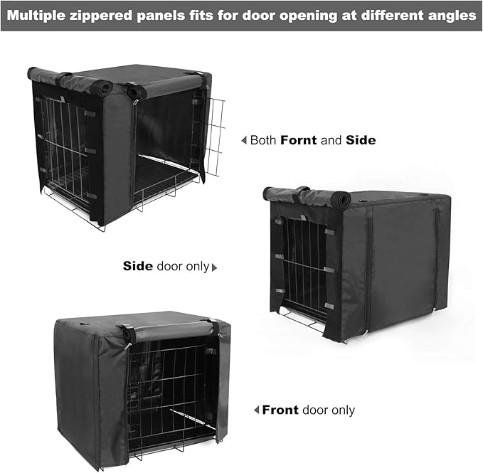 Durable Dog crate cover Double Door for large pet Kennel Covers Universal Fit for 24 30 36 42 48 inches Wire Dog Crate (24 Inch (24" L x 18" W x 20" H))-Black