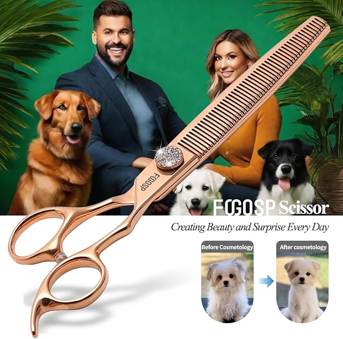 Rose Gold Titanium Thinning Shears for Dogs 50 Teeth 7.5'' Professional Blending Thinner Scissors for Dog Poodle Pet Japanese 440C Sharp and Durable Right Handed(7.5,Thinner)