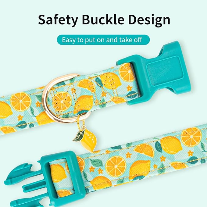 Fashionable Dog Collar with Bow Tie for Small Medium Large Dogs,Cute and Soft Puppy Collar for Male Female Dogs,Yellow Durable Cotton Dog Collar with Adjustable Buckle Lemon Pattern (L, Yellow Lemon)