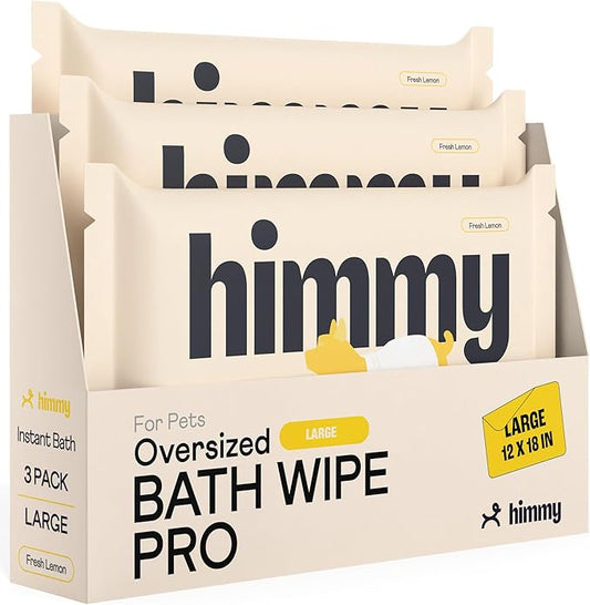 Himmy Large Pet Wipes for Dogs and Cats - 12" x 18" Bath Wipes for Cleaning, Deodorizing, Conditioning, Anti-Itch Grooming, Wet Dog Wipes for Paws, Butt, Ear, Eye, Whole Body Fresh Lemon