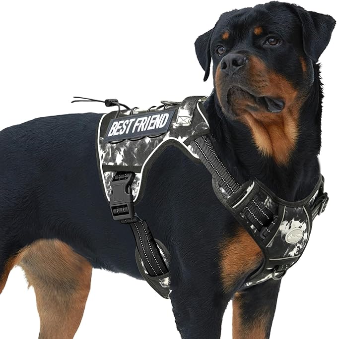 AUROTH Tactical Dog Harness for Small Medium Large Dogs No Pull Adjustable Pet Harness Reflective K9 Working Training Easy Control Pet Vest Military Service Dog Harnesses (XL, Black Ink)
