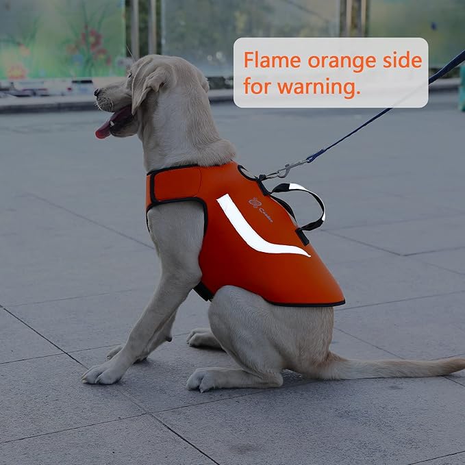 Coodeo Dog Hunting Vest Orange, Camo and Reversible Reflective Dog Tactical Harness Hound Jacket for Protection and Security, 4.5mm Neoprene Waterproof Safety Dog Vest Both Sides to Wear (Medium)