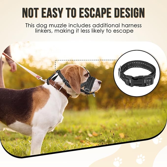SlowTon Soft Dog Muzzle, Adjustable Padded Nylon Muzzle for Large Medium Dogs Anti Chewing Barking Biting, Allow Dog Pant & Drink（Black,Large