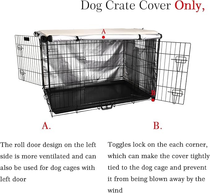 Senmortar Double Door Dog Crate Cover Wire Dog Cage Cover Waterproof Durable Lightweight 420D Polyester for Pet Crates Beige 48 inches