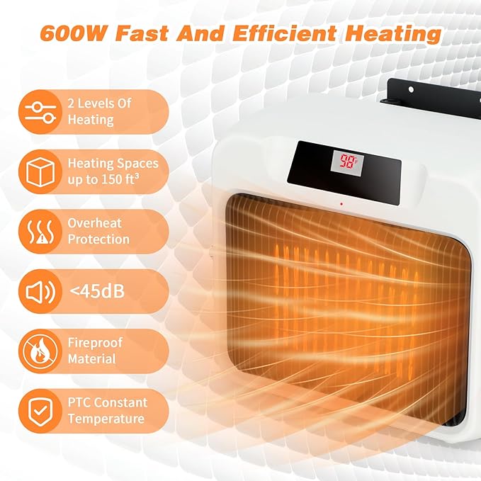 Rypet Large Dog House Heater with Thermostat, 300W/600W Safe Heater for Dog House Outdoor with 6 Ft Anti Chew Cord, Wall Mounted Dog Kennel Heater Electric Warmer for Most Dog House