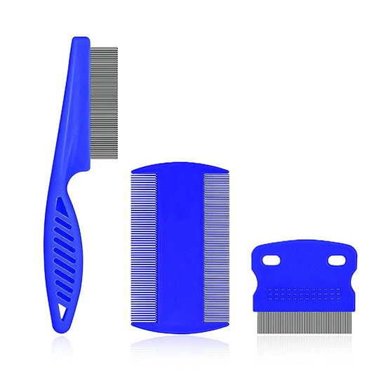 SKYPIA Multipurpose Fine Tooth Grooming Comb - 3 Packs, for Dogs, Cats, Puppies, Kittens, Removes Fleas, Ticks, Lice, Dandruff, and Hair Lice (Blue)