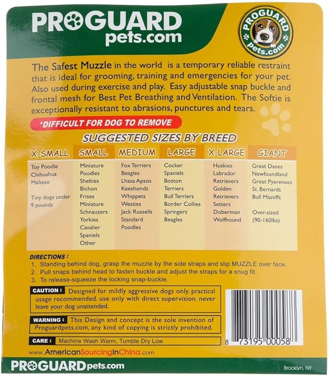 Proguard Softie Dog Muzzle,Green, Large