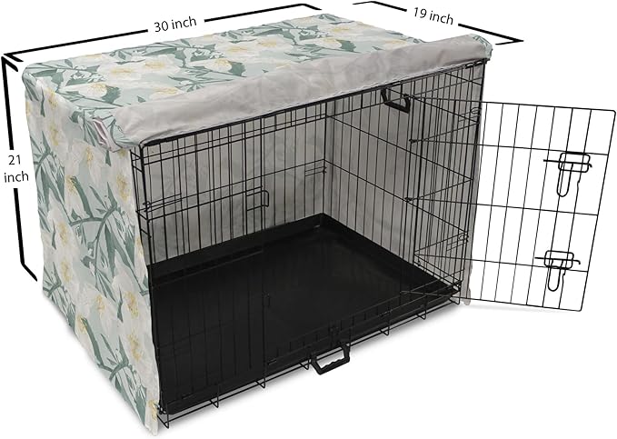 Lunarable Jasmine Dog Crate Cover, Delicate Pointy Petals Flower in Muted Tones, Easy to Use Pet Kennel Cover for Cats & Medium Dogs, 30 Inch, Pale Teal Pale Blue