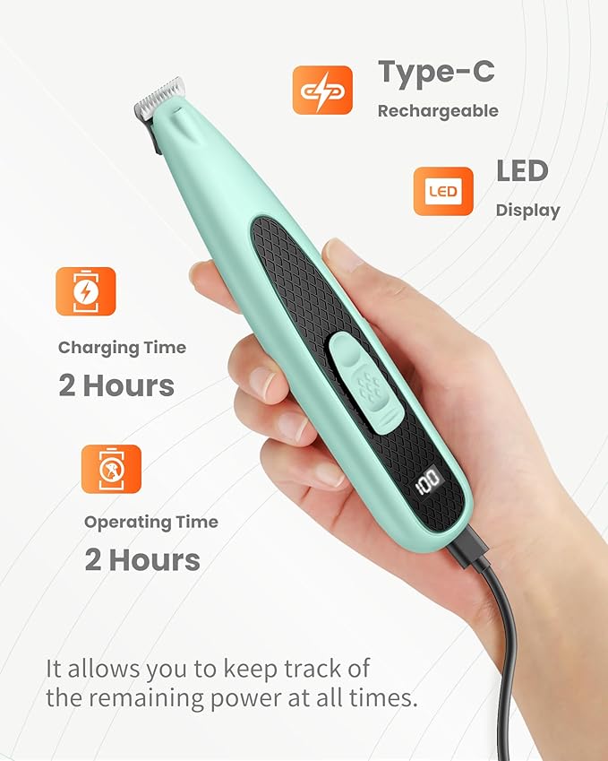 Dog Paw Trimmer with LED Light, Ultra-Low Noise Paw Trimmer for Dogs, Cordless Dog Clippers for Grooming with LED Display, Type-C Rechargeable Pet Clippers for Pads, Ears, Eyes, Face, Rump