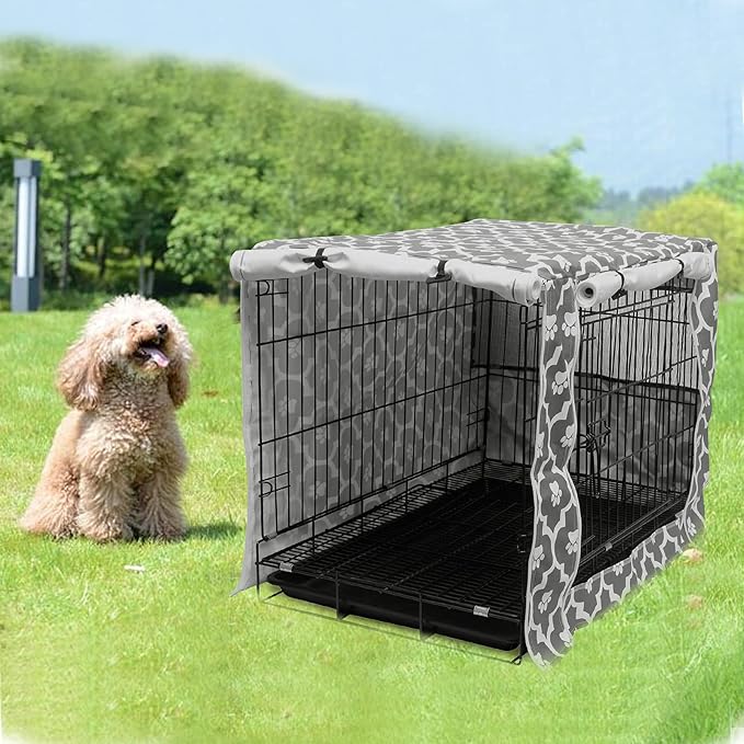 Pethiy Dog Crate Cover Durable Polyester Pet Kennel Cover Universal Fit for Wire Dog Crate - Fits Most 30 inch Dog Crates - Cover only-Gray Soles-30