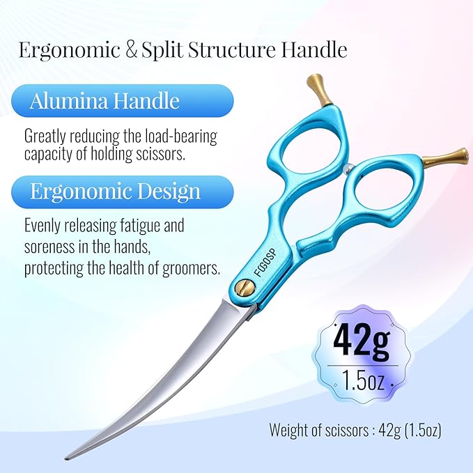 Professional Curved Dog Grooming Scissors with Sharper Self Grinding lightweight and finely trimmed split structure 6.5'' Japan VG10 63HRC for small dogs cat pet(Blue)