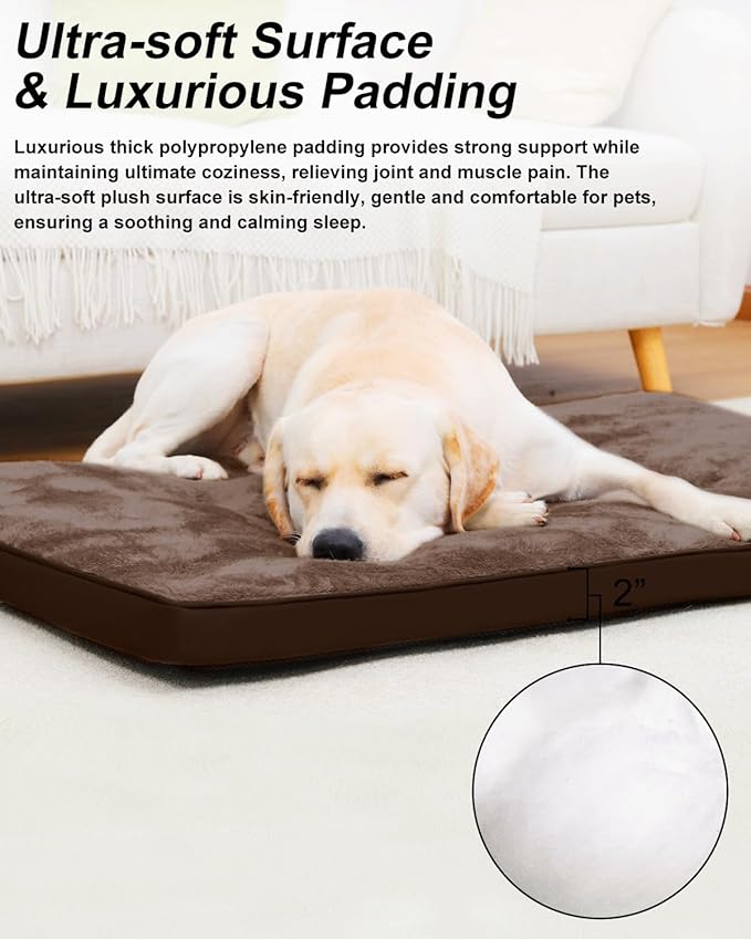 Dog Crate Bed for Large Size Dogs,Washable Dog Kennel Pad Ultra Soft Pet Sleeping Mat for Cages,Anti-Slip Bottom,35x22 inch,Brown
