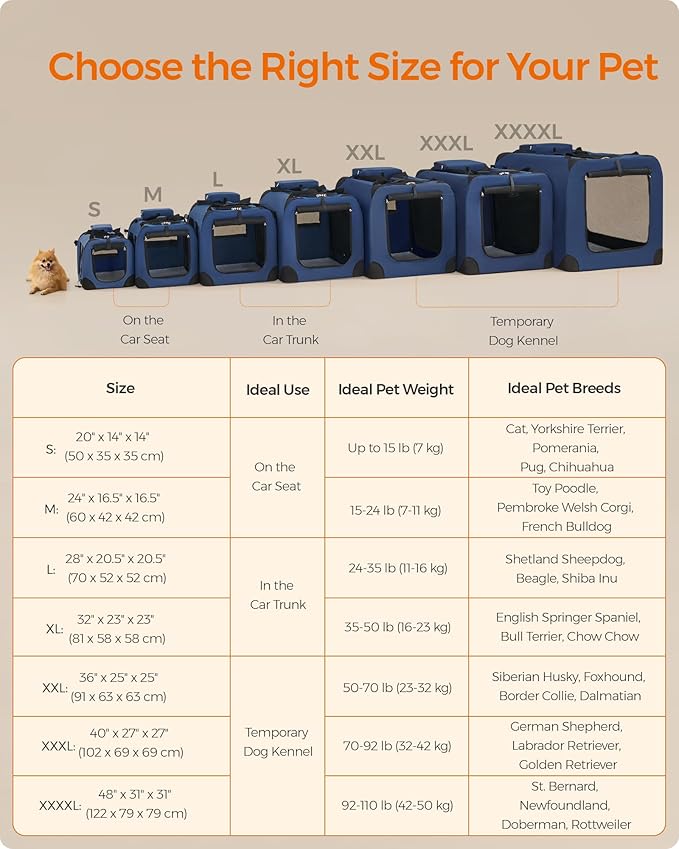 Feandrea 24 Inches Collapsible Soft Dog Crate, Portable Travel Dog Crate for Indoor and Outdoor Use, Dog Carrier Kennel with Safety Zippers, for Living Room, Car, Travelling, Campin, Dark Blue UPDC60Z