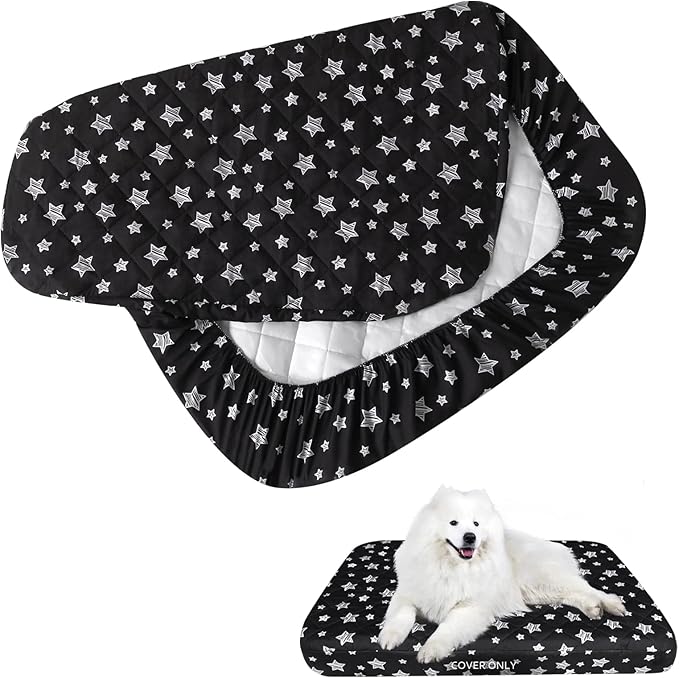 Dog Bed Covers Replacement Washable Pet Hair Easy to Remove, Waterproof Dog Bed Covers Noiseless Quilted, Pet Bed Cover Lovely Black Star Print, Puppy Bed Cover 32x44 Inches, for Dog/Cat, Cover Only