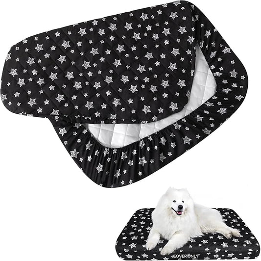 Dog Bed Covers Replacement Washable Pet Hair Easy to Remove, Waterproof Dog Bed Covers Noiseless Quilted, Pet Bed Cover Lovely Black Star Print, Puppy Bed Cover 32x44 Inches, for Dog/Cat, Cover Only