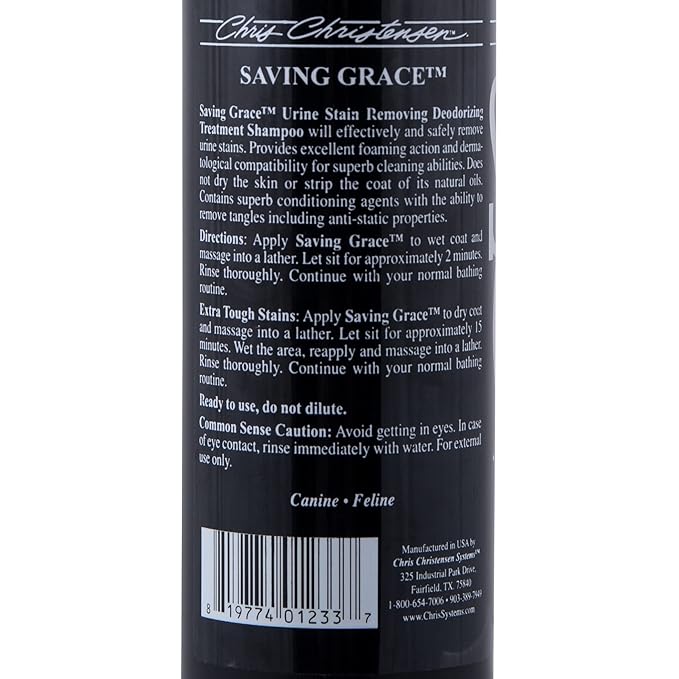 Chris Christensen Saving Grace Canine Treatment Shampoo, Dog Shampoo, Groom Like a Professional, Urine Stain Remover, Deodorizing Shampoo, All Coat Types, Made in USA, 16 oz
