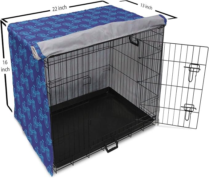 Lunarable Contemporary Blue Dog Crate Cover, Repetitive Pattern with Silhouette Style Bicycles, Easy to Use Pet Kennel Cover for Small Dogs Puppies Kittens, 22 Inch, Dark Violet Sky Blue