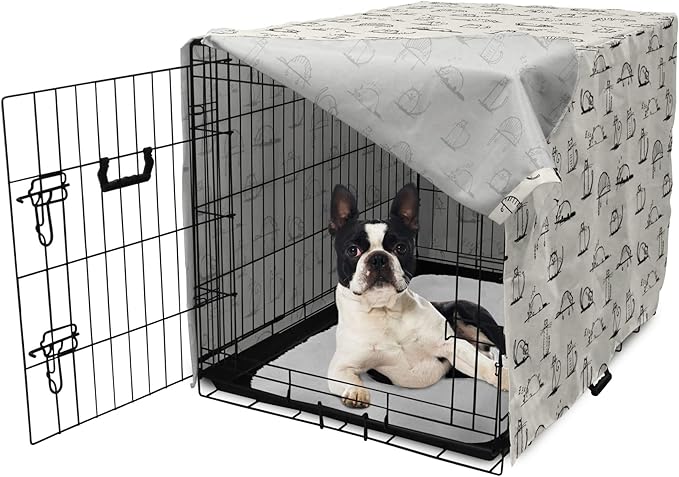 Lunarable Pet Dog Crate Cover, Funny Cat Characters Sketch Art Style Friendly Playful Kitties Lazy Fluffy Animals, Easy to Use Pet Kennel Cover for Small Dogs Puppies Kittens, 22 Inch, Beige Black