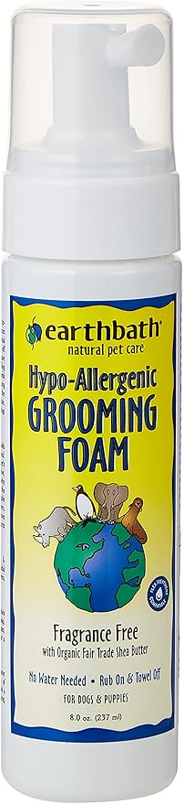 earthbath, All Natural Hypo-Allergenic Dog Grooming Foam - Fragrance Free Dog Shampoo for Allergies and Itching, Cruelty Free, No Water Needed, Rub On & Towel Off, Made in USA, Dog Supplies - 8 Oz