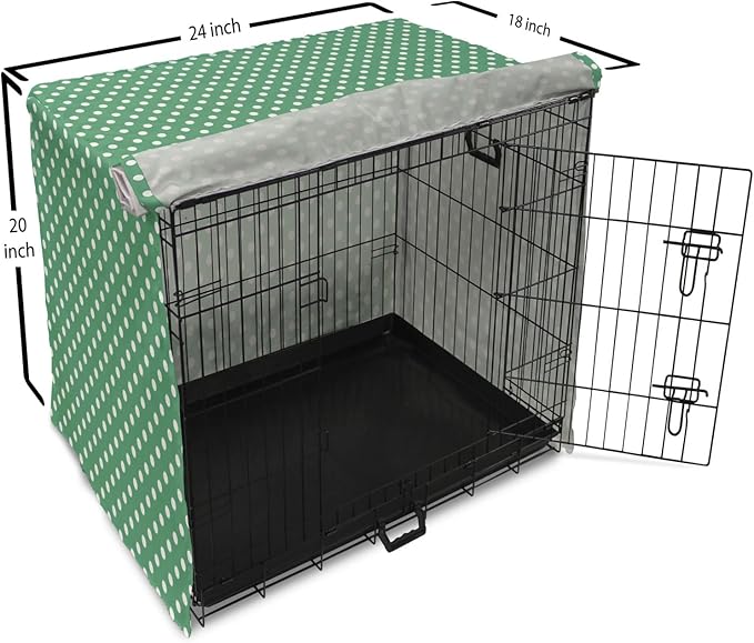 Lunarable Green Dog Crate Cover, Old Fashioned Polka Dot Pattern on Green Background Classical Traditional, Easy to Use Pet Kennel Cover for Cats & Medium Dogs, 24 Inch, Forest Green White