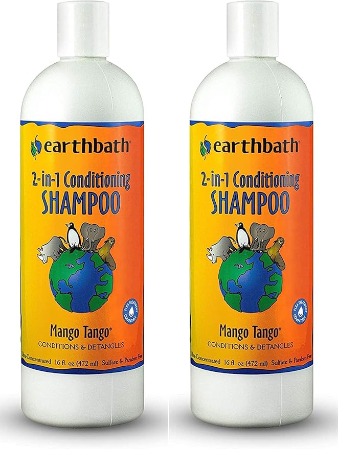 earthbath, Mango Tango 2-in-1 Conditioning Shampoo - Cruelty Free Dog Shampoo and Conditioner, Made in USA, Gentle Dog Conditioner, Best Puppy Shampoo & Puppy Supplies, Safe Dog Wash - 16 Oz (2 Pack)