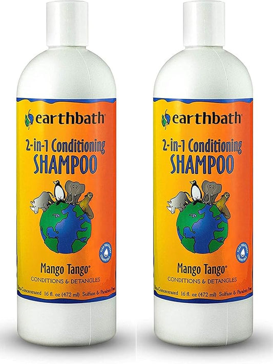 earthbath, Mango Tango 2-in-1 Conditioning Shampoo - Cruelty Free Dog Shampoo and Conditioner, Made in USA, Gentle Dog Conditioner, Best Puppy Shampoo & Puppy Supplies, Safe Dog Wash - 16 Oz (2 Pack)