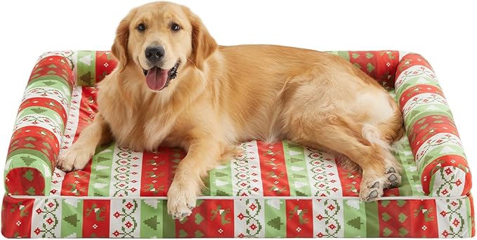 BFPETHOME Christmas Dog Beds for Large Dogs, Orthopedic Dog Bed for Medium Large Dogs,Big Waterproof Couch Dog Pet Bed with Removable Washable Cover