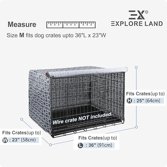 Explore Land Pattern Dog Crate Cover for 36 Inches Wire Cage, Heavy-Duty Polyester 1 2 3 Doors Standard Metal Pet Kennel Enclosure (Morocco)