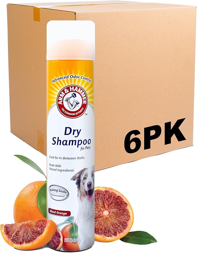 Arm & Hammer for Pets Aerosol Dry Shampoo for Dogs | Waterless Shampoo Spray for Dogs & Puppies | Citrus Blood Orange Scent, 5 Ounces - 6 Pack Dry Dog Shampoo Spray