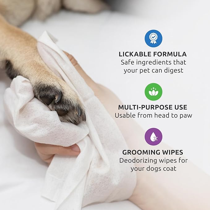 Protex PawZ SaniPaw Odor Eliminating Dog Paw Wipes (120 Wipes) Cleansing Dog Grooming Wipes, Simple & Safe Lickable Ingredients - Paw Cleaner for Dogs, Pet Wipes