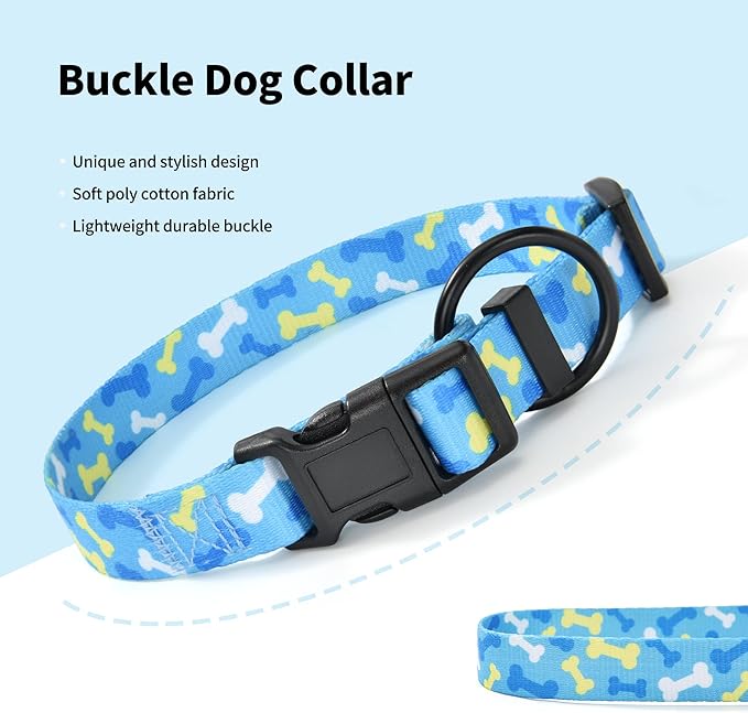 Mile High Life Dog Collar | Nylon Puppy Collars w Cute Patterns | Lightweight Girl Dog Collar | Boy Dog Collar for Small/Medium/Large Dogs (Sky Blue Bone, Medium)