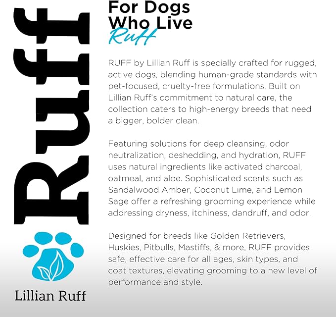 Ruff by Lillian Ruff Sandalwood Coconut Oatmeal Conditioner for Dogs – Moisturizes & Soothes Dry Itchy Skin, Promotes Healthy Coat, Gluten-Free, Tear-Free, Sulfate-Free, Paraben-Free, Made in USA