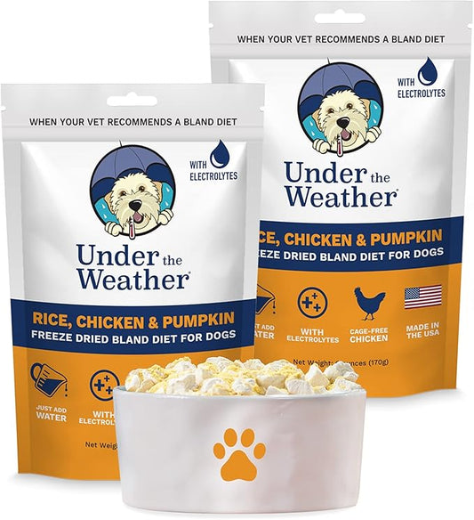 Under the Weather Bland Diet for Dogs | Easy to Digest for Sick Dogs |Always Be Ready | Contains Electrolytes - All Natural Freeze Dried 100% Human Grade Meats | 2 Pack - Rice, Chicken & Pumpkin - 6oz