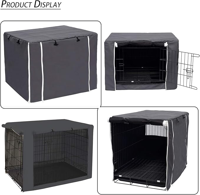 Geyecete Dog Crate Cover - Dog cage Covers Universal Fit for 24-48Inch Wire Dog cage, Lightweight Polyester Fabric, Breathable Double Door Dog Cage Cover-Gray-42 Inch