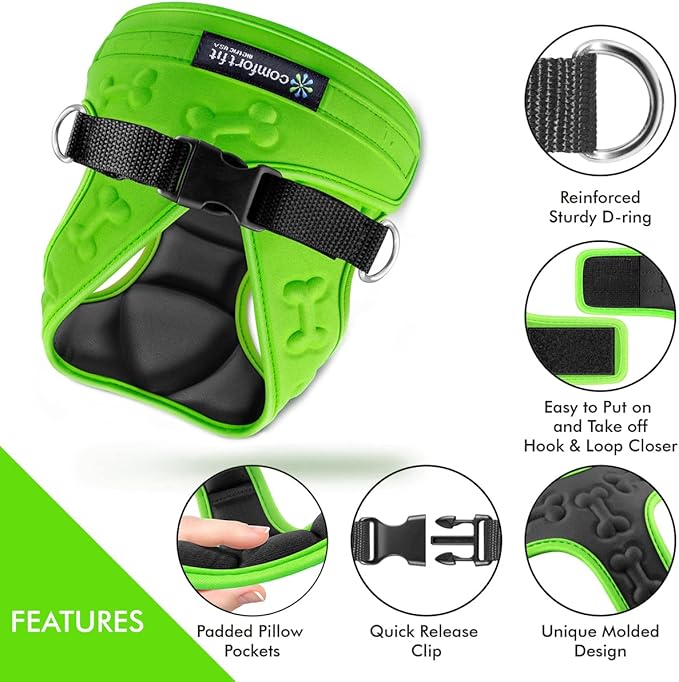 Comfort fit Cold Weather Dog Harness - Adjustable Dog Harness Small Sized Dog Medium Sized Dogs - Ideal as Easy Walk Dog Vest Harnesses (Neon Green, Chest Size 12" - 14")