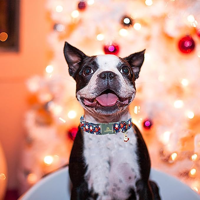 Lionheart glory Christmas Dog Collar Santa Print Collars Soft Durable Adjustable Dog Collars for Small Dogs Pet Gift Female or Male Dog Collar Fall Holiday Collar Dog