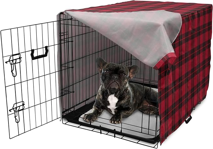 Lunarable Plaid Dog Crate Cover, Geometrical Scottish Ornament Folkloric Celtic Fashion Elements, Easy to Use Pet Kennel Cover for Cats & Medium Dogs, 24 Inch, Coral Vermilion