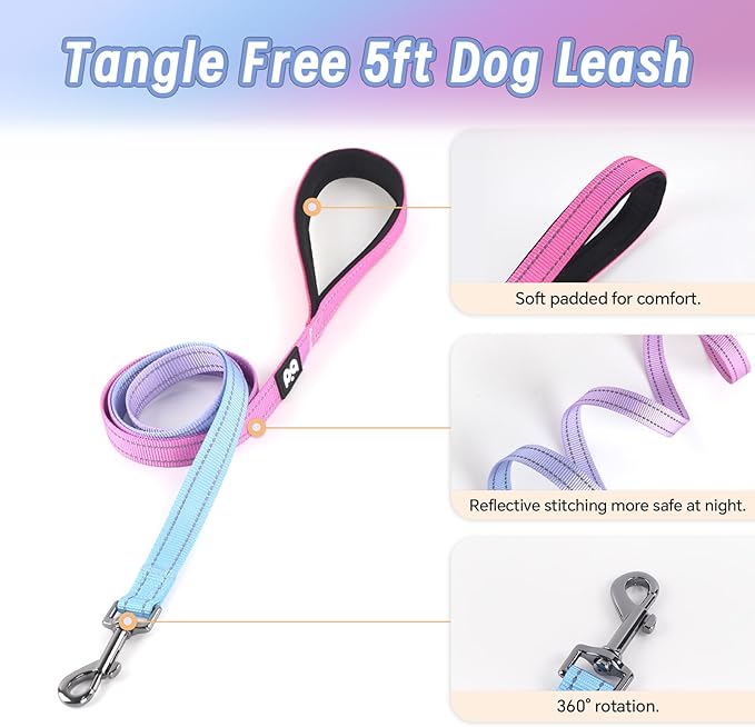 Dog Harness Leash Set, No Pull Adjustable Halter Cute Comfort Padded Handle for Medium Sized Large Small Dogs Walking Training Running with Reflective（XSmall,Red Blue）