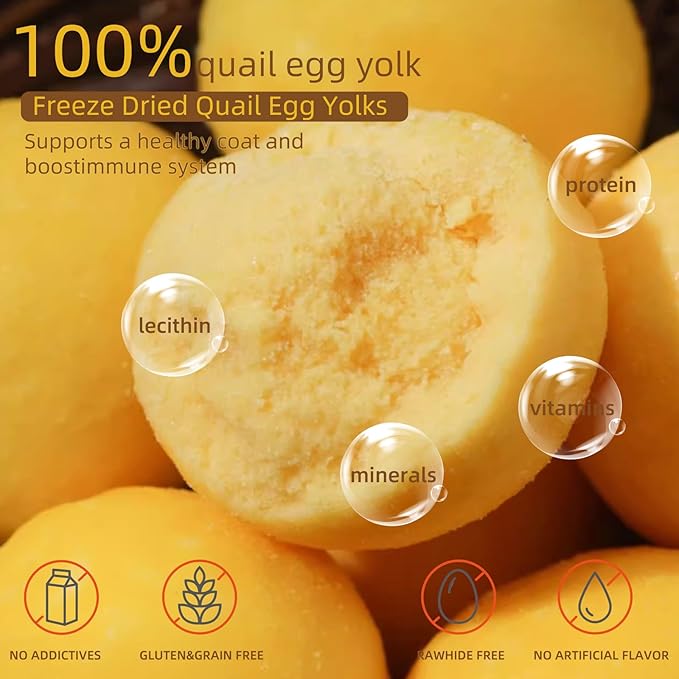 Freeze Dried Cat and Dog Treats Quail Egg Yolk, Healthy Tasty Snacks for Cats Dogs Training, Natural Freeze-Dried Limited Ingredient Quail Egg Yolk,Wholesome and Delicious Snacks for Pets