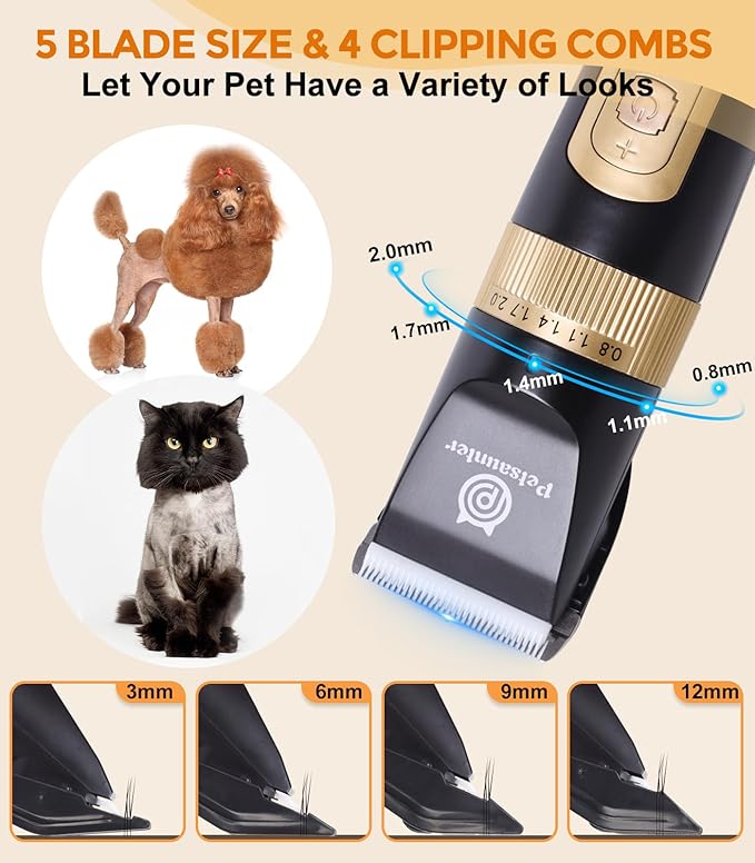 Dog Clippers for Grooming, 4-Speed & LCD, Low Noise Electric Trimmer for Grooming, Cordless Rechargeable Dog Hair Clippers, Super Quiet for Pets with Thick or Heavy Coats(C95)