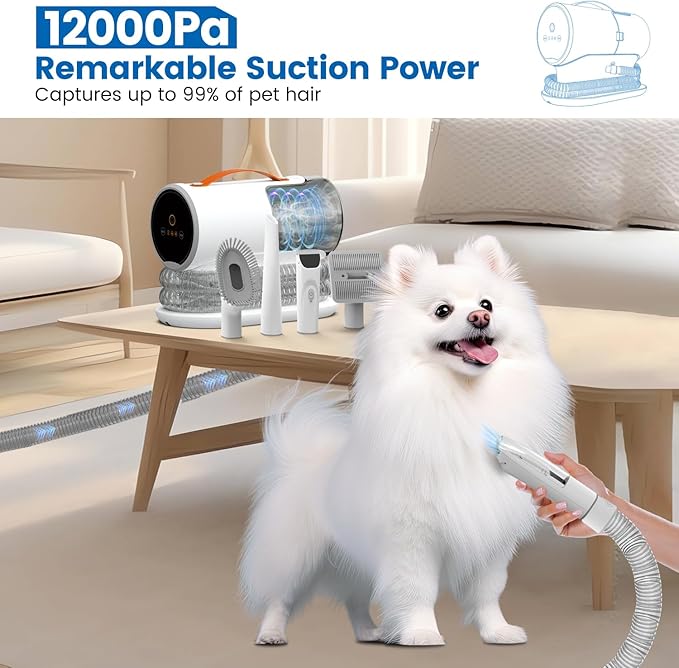 Dog Vacuum for Shedding Grooming, 12000Pa Suction Dog Grooming Kit, Dog Hair Vacuum with 4 Tools, 2L Dust Cup, 3 Levels