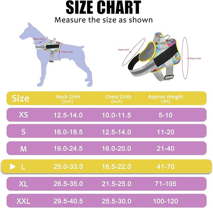 Bolux Dog Harness, No-Pull Reflective Dog Vest, Breathable Adjustable Pet Harness with Handle for Outdoor Walking - No More Pulling, Tugging or Choking (Large (Pack of 1), Watercolour)