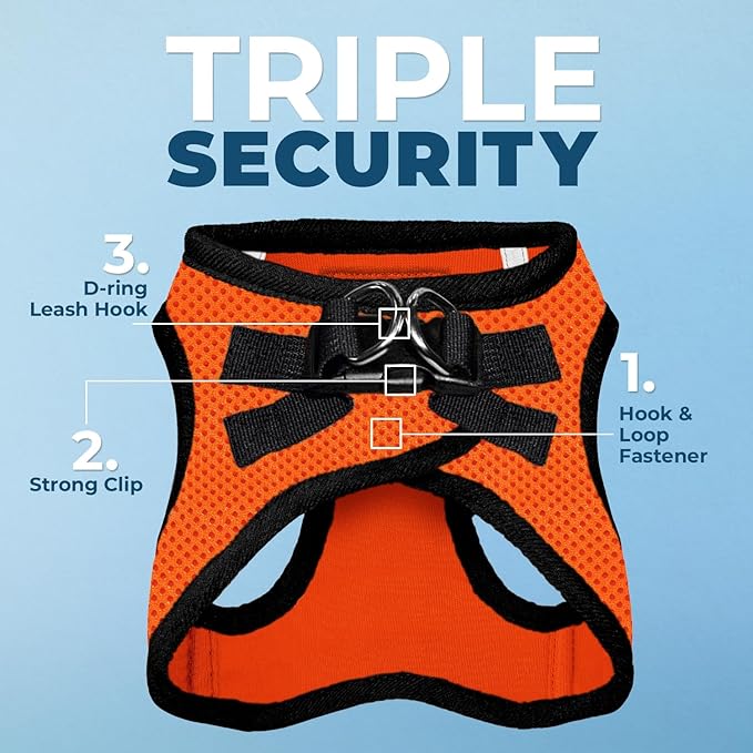 Voyager Step-In Air Dog Harness - All Weather Mesh, Reflective, No Pull Harness for Small, Medium Dogs, Cats - Secure with Hook & Loop Fastener, Buckle, Double D-Rings - Orange/Black Trim, M